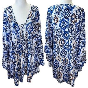 Melissa Odabash - Women’s Embellished Short Kaftan, Tunic Top - Blue, One Size